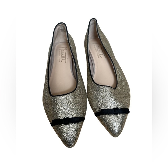 Nannette Lepore gold glitter bow flats size 8.5 - Picture 1 of 5